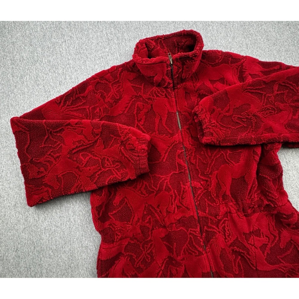 Vintage Outback Trading XL Red Fleece Jacket Full Zip AOP Horses 90s Western